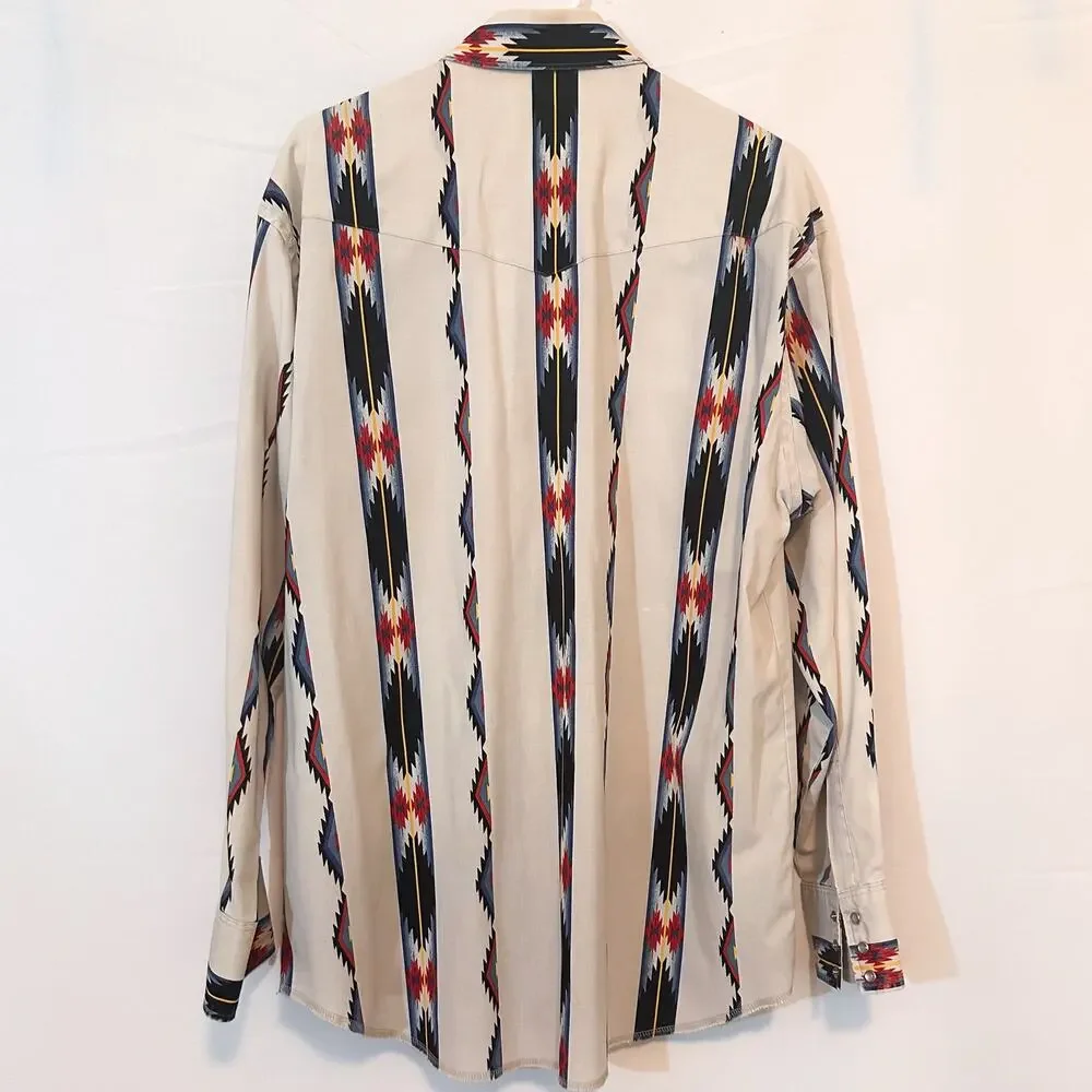VINTAGE WRANGLER 90s White Southwestern Button Up Shirt Sz. L - Picture 4 of 4